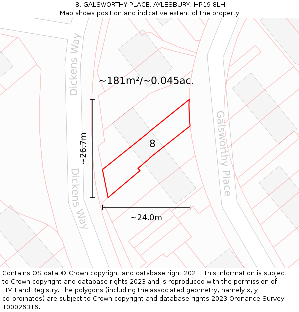 8, GALSWORTHY PLACE, AYLESBURY, HP19 8LH: Plot and title map