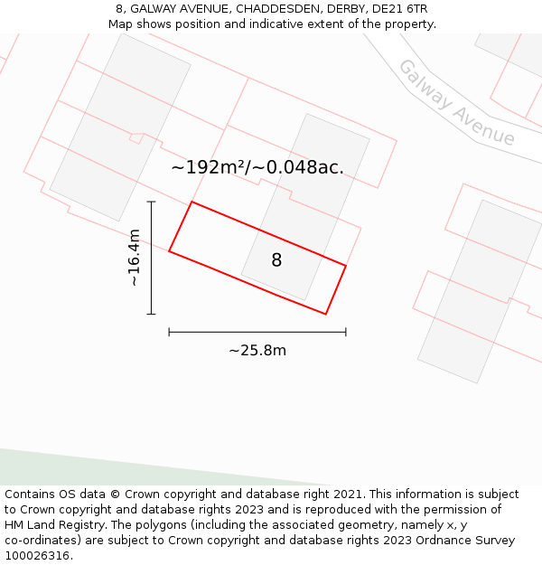8, GALWAY AVENUE, CHADDESDEN, DERBY, DE21 6TR: Plot and title map