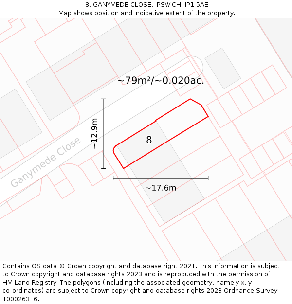 8, GANYMEDE CLOSE, IPSWICH, IP1 5AE: Plot and title map