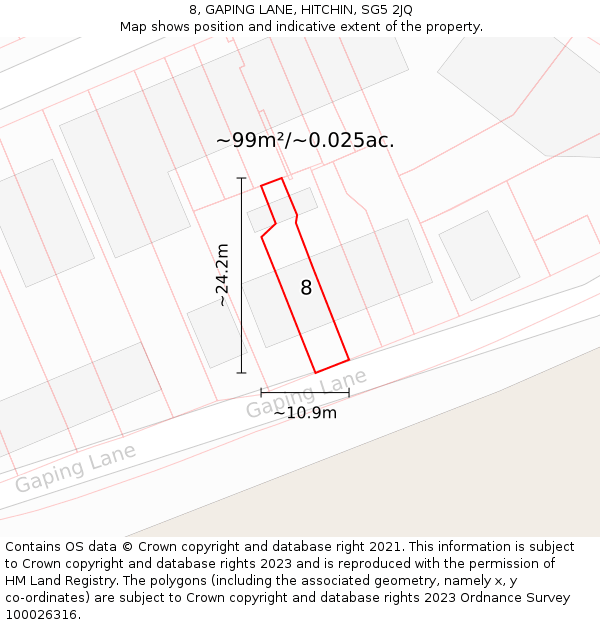 8, GAPING LANE, HITCHIN, SG5 2JQ: Plot and title map