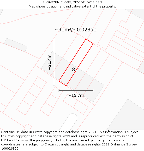 8, GARDEN CLOSE, DIDCOT, OX11 0BN: Plot and title map