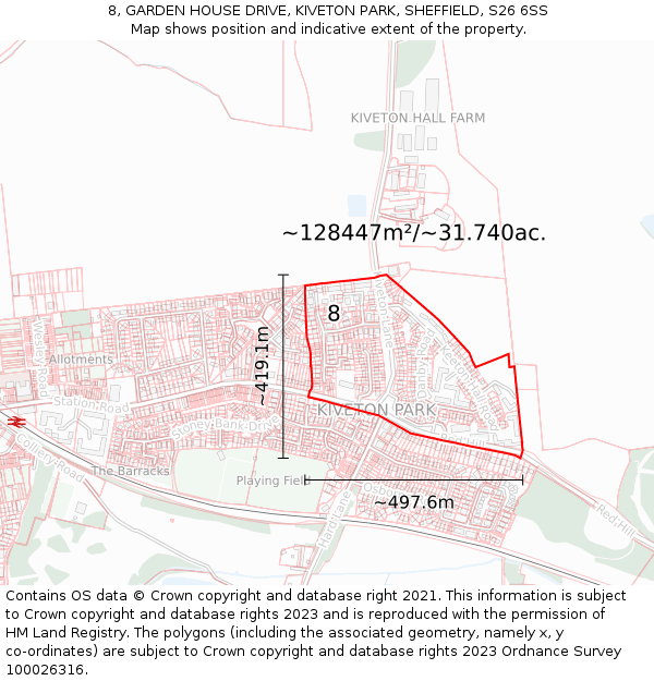 8, GARDEN HOUSE DRIVE, KIVETON PARK, SHEFFIELD, S26 6SS: Plot and title map