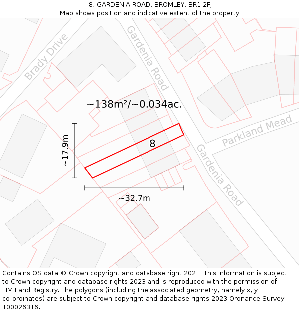 8, GARDENIA ROAD, BROMLEY, BR1 2FJ: Plot and title map