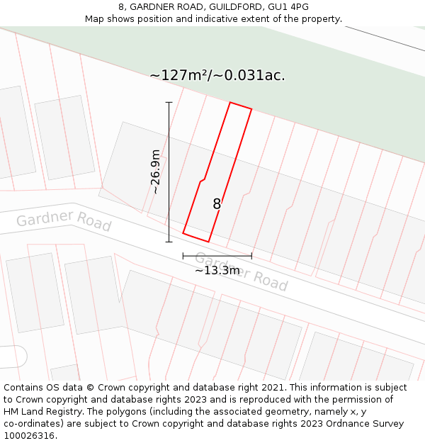 8, GARDNER ROAD, GUILDFORD, GU1 4PG: Plot and title map