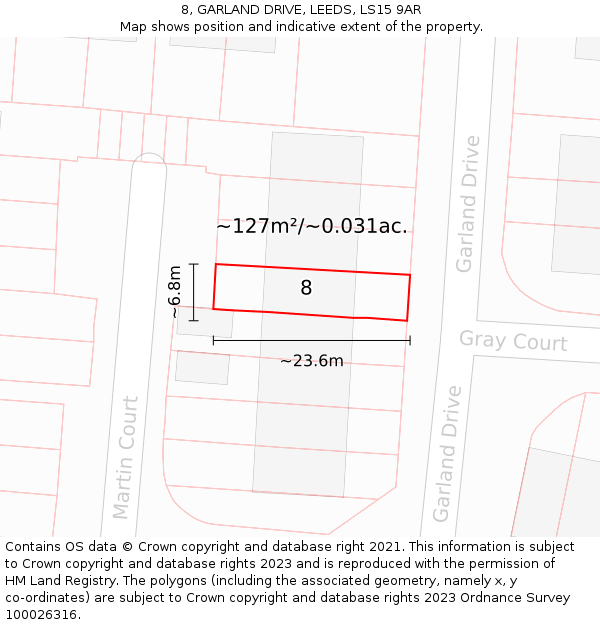 8, GARLAND DRIVE, LEEDS, LS15 9AR: Plot and title map