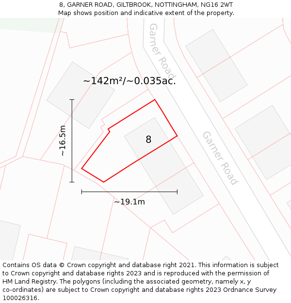 8, GARNER ROAD, GILTBROOK, NOTTINGHAM, NG16 2WT: Plot and title map