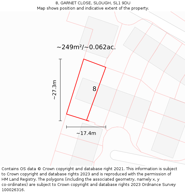 8, GARNET CLOSE, SLOUGH, SL1 9DU: Plot and title map