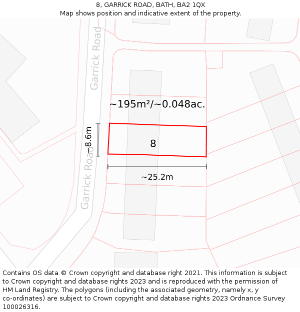 8, GARRICK ROAD, BATH, BA2 1QX: Plot and title map