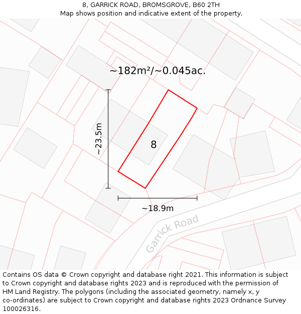 8, GARRICK ROAD, BROMSGROVE, B60 2TH: Plot and title map