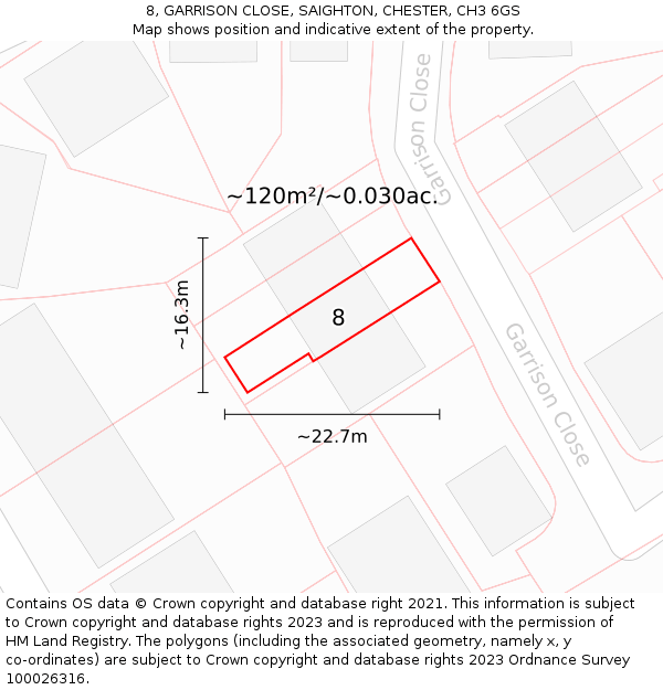 8, GARRISON CLOSE, SAIGHTON, CHESTER, CH3 6GS: Plot and title map