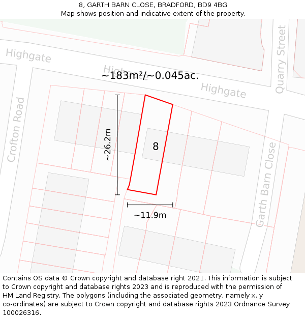 8, GARTH BARN CLOSE, BRADFORD, BD9 4BG: Plot and title map