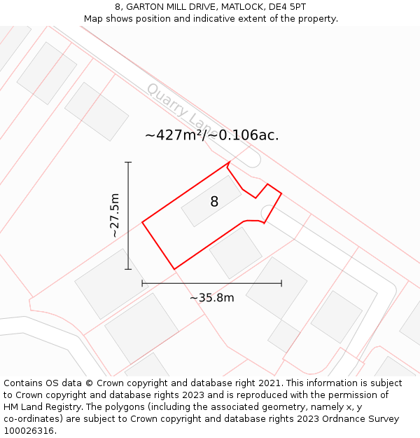 8, GARTON MILL DRIVE, MATLOCK, DE4 5PT: Plot and title map