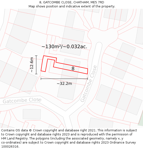 8, GATCOMBE CLOSE, CHATHAM, ME5 7RD: Plot and title map