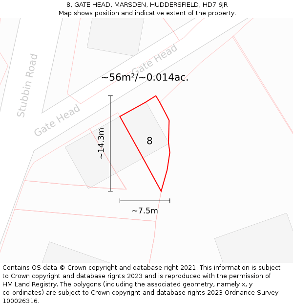 8, GATE HEAD, MARSDEN, HUDDERSFIELD, HD7 6JR: Plot and title map