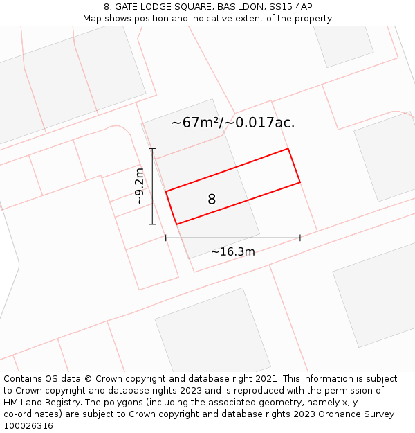 8, GATE LODGE SQUARE, BASILDON, SS15 4AP: Plot and title map
