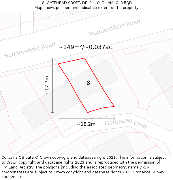 8, GATEHEAD CROFT, DELPH, OLDHAM, OL3 5QB: Plot and title map