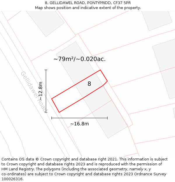 8, GELLIDAWEL ROAD, PONTYPRIDD, CF37 5PR: Plot and title map
