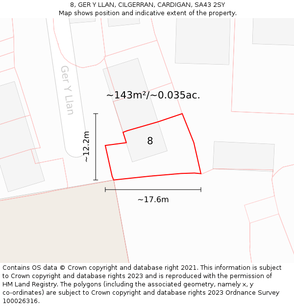 8, GER Y LLAN, CILGERRAN, CARDIGAN, SA43 2SY: Plot and title map