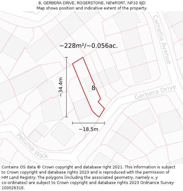 8, GERBERA DRIVE, ROGERSTONE, NEWPORT, NP10 9JD: Plot and title map
