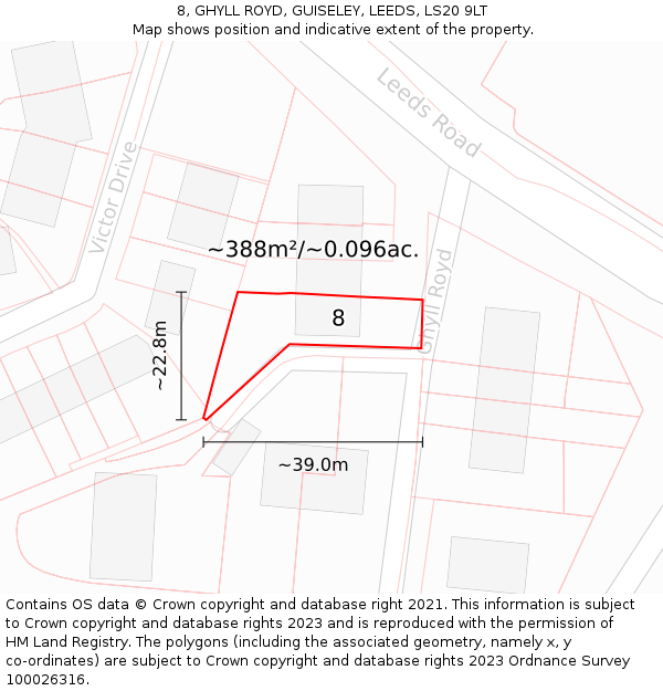 8, GHYLL ROYD, GUISELEY, LEEDS, LS20 9LT: Plot and title map