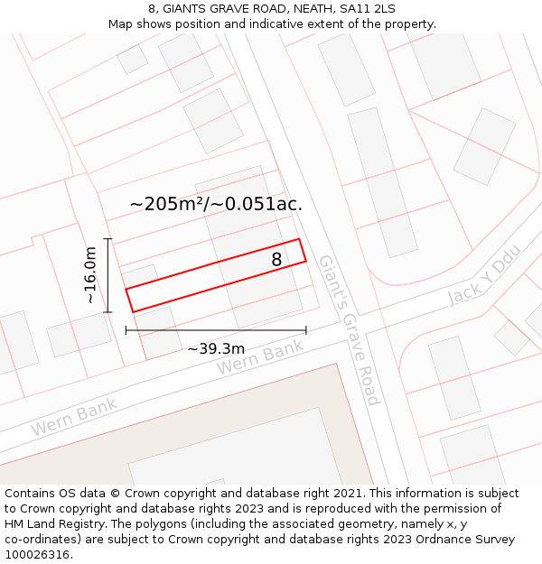 8, GIANTS GRAVE ROAD, NEATH, SA11 2LS: Plot and title map