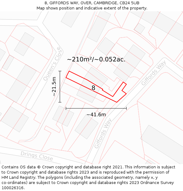 8, GIFFORDS WAY, OVER, CAMBRIDGE, CB24 5UB: Plot and title map