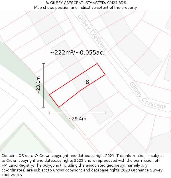 8, GILBEY CRESCENT, STANSTED, CM24 8DS: Plot and title map