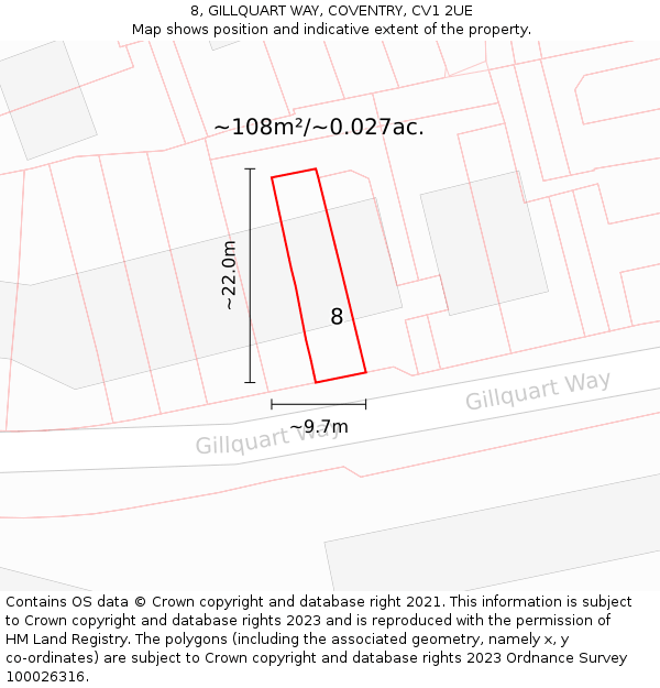 8, GILLQUART WAY, COVENTRY, CV1 2UE: Plot and title map
