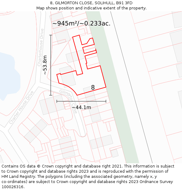 8, GILMORTON CLOSE, SOLIHULL, B91 3FD: Plot and title map