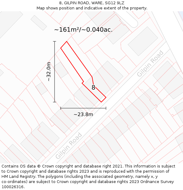 8, GILPIN ROAD, WARE, SG12 9LZ: Plot and title map