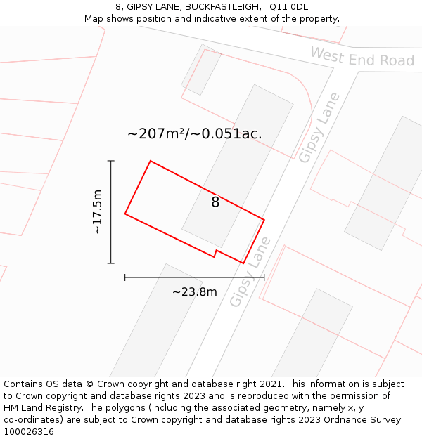 8, GIPSY LANE, BUCKFASTLEIGH, TQ11 0DL: Plot and title map