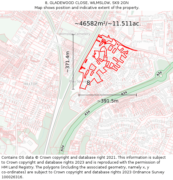 8, GLADEWOOD CLOSE, WILMSLOW, SK9 2GN: Plot and title map