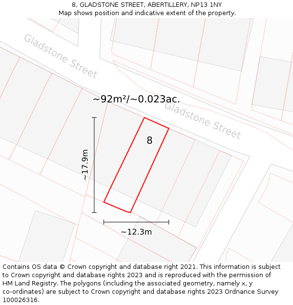 8, GLADSTONE STREET, ABERTILLERY, NP13 1NY: Plot and title map
