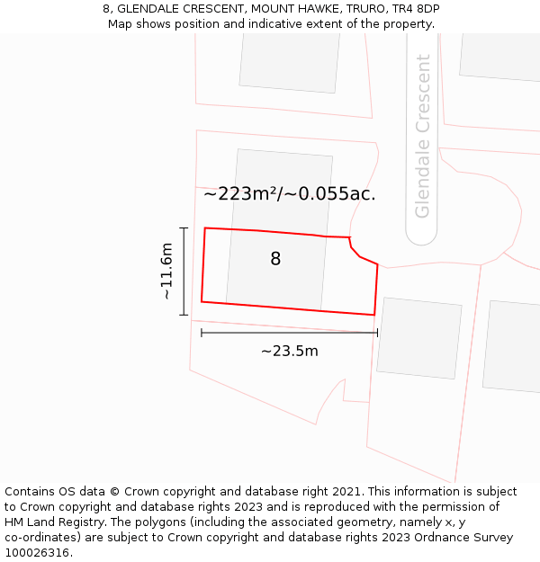 8, GLENDALE CRESCENT, MOUNT HAWKE, TRURO, TR4 8DP: Plot and title map