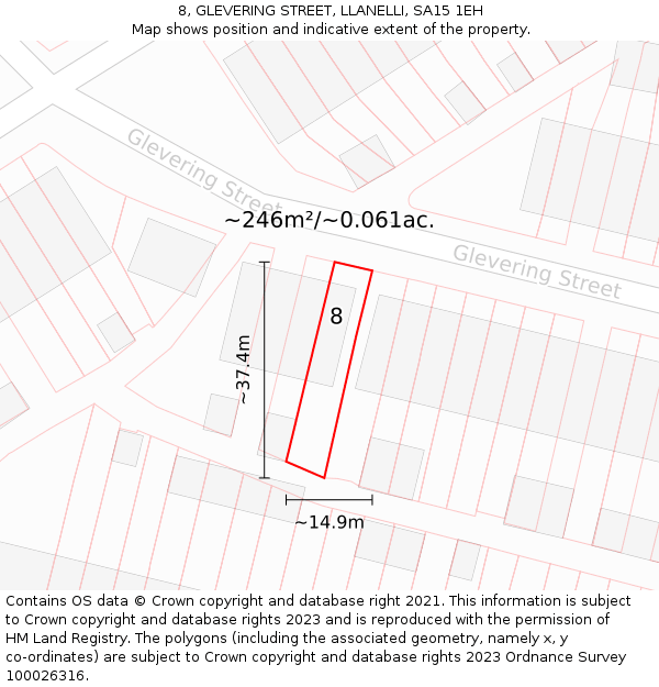 8, GLEVERING STREET, LLANELLI, SA15 1EH: Plot and title map