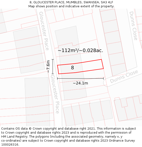 8, GLOUCESTER PLACE, MUMBLES, SWANSEA, SA3 4LF: Plot and title map