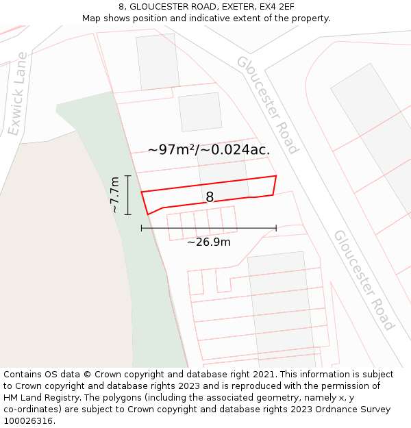 8, GLOUCESTER ROAD, EXETER, EX4 2EF: Plot and title map