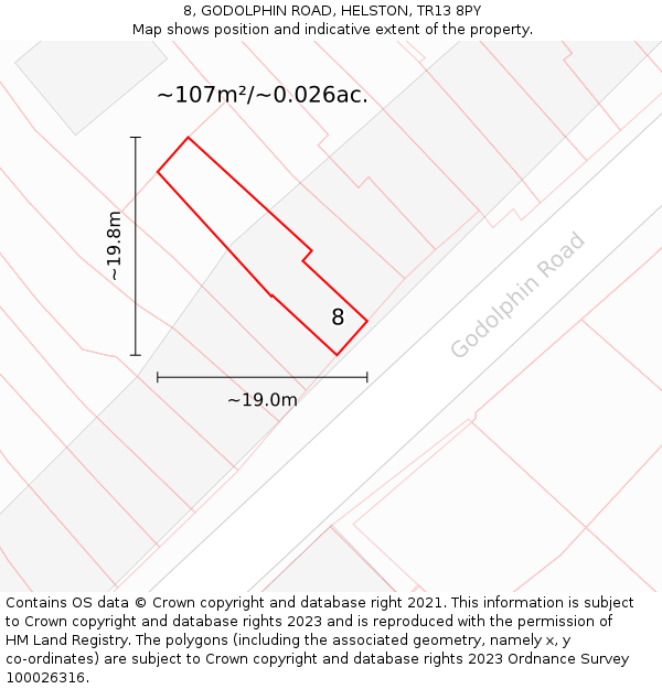 8, GODOLPHIN ROAD, HELSTON, TR13 8PY: Plot and title map