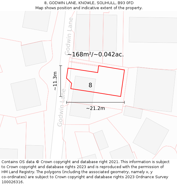 8, GODWIN LANE, KNOWLE, SOLIHULL, B93 0FD: Plot and title map
