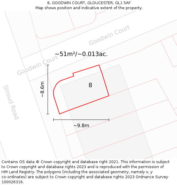 8, GOODWIN COURT, GLOUCESTER, GL1 5AF: Plot and title map