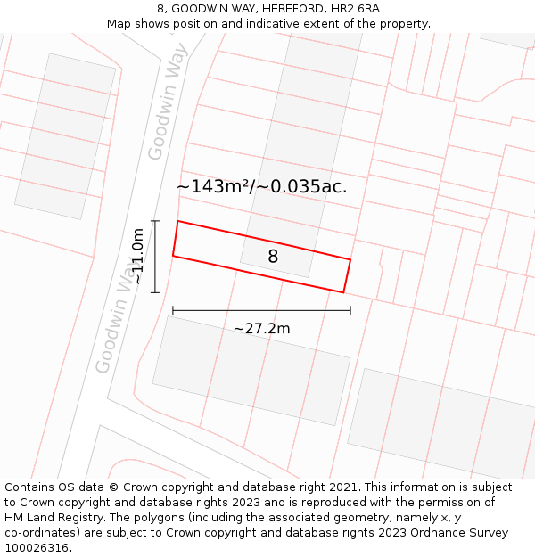 8, GOODWIN WAY, HEREFORD, HR2 6RA: Plot and title map