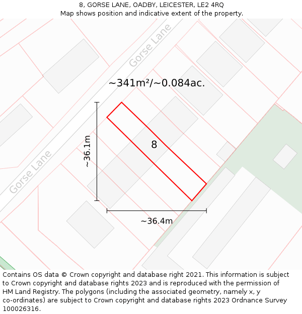 8, GORSE LANE, OADBY, LEICESTER, LE2 4RQ: Plot and title map