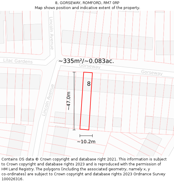 8, GORSEWAY, ROMFORD, RM7 0RP: Plot and title map