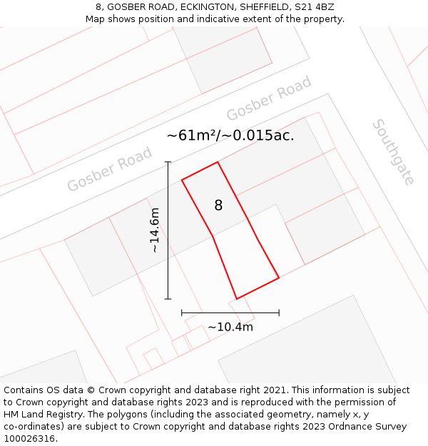 8, GOSBER ROAD, ECKINGTON, SHEFFIELD, S21 4BZ: Plot and title map
