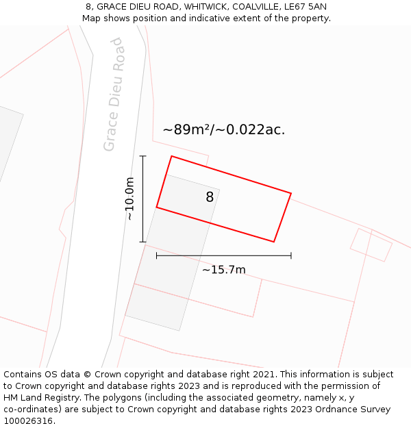 8, GRACE DIEU ROAD, WHITWICK, COALVILLE, LE67 5AN: Plot and title map