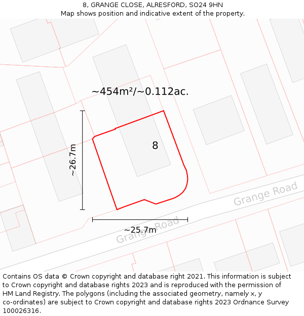8, GRANGE CLOSE, ALRESFORD, SO24 9HN: Plot and title map