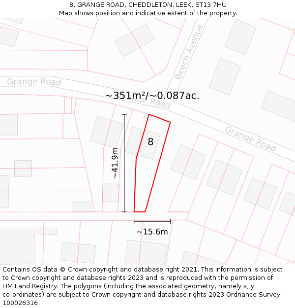 8, GRANGE ROAD, CHEDDLETON, LEEK, ST13 7HU: Plot and title map