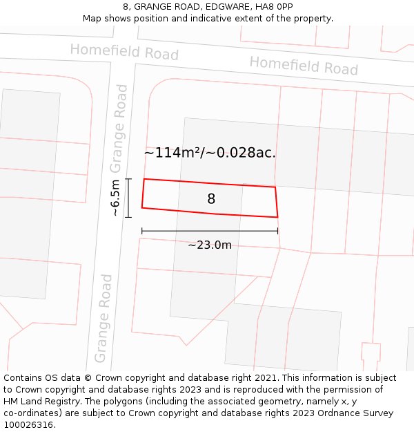 8, GRANGE ROAD, EDGWARE, HA8 0PP: Plot and title map