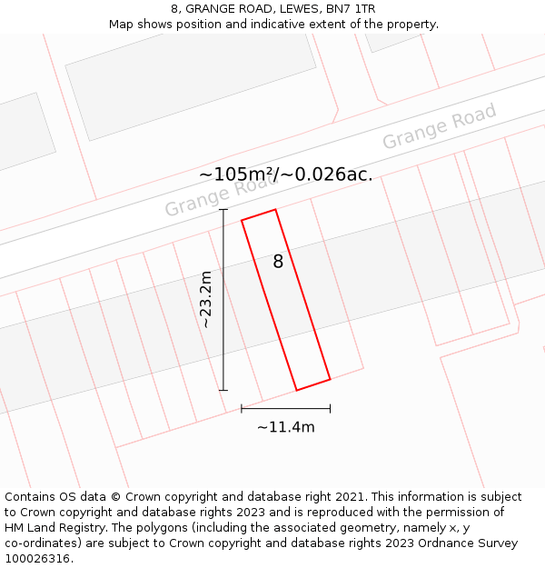 8, GRANGE ROAD, LEWES, BN7 1TR: Plot and title map