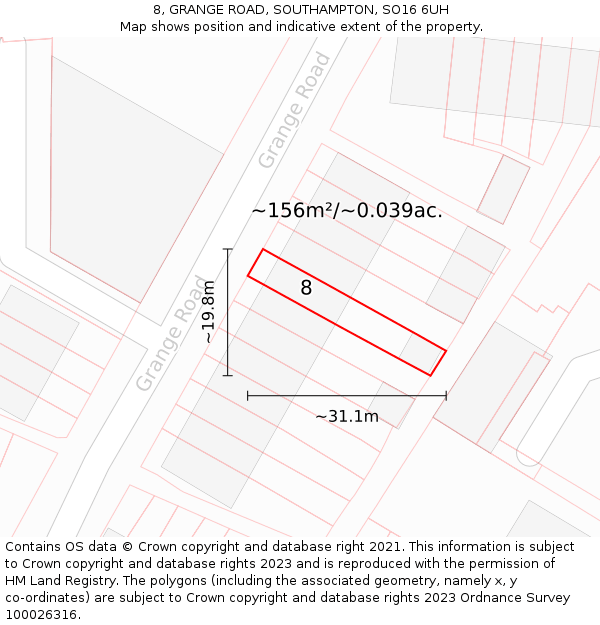 8, GRANGE ROAD, SOUTHAMPTON, SO16 6UH: Plot and title map